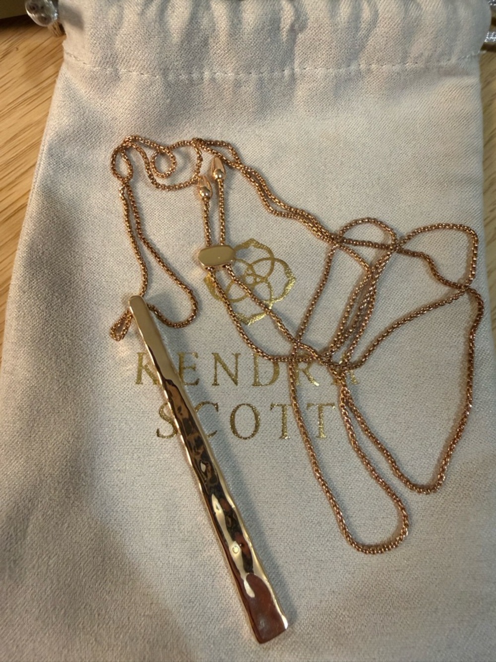 Kendra Scott Rose Gold Hammered Bar Necklace